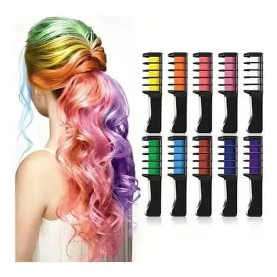 Kit 6 Pente Colorido Giz De Cabelo Com 06 Cores Temporárias Para Festas Criativo