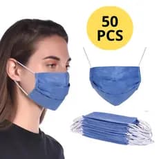 Kit 50 Mascara -  Descartáveis Tripla Camada Adulto azul ECM Proteção Respiratória