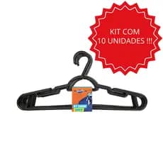 Kit 10 Cabides Adulto AmpePlast Organizador de Roupas em Plástico Preto Leve Durável e Econômico