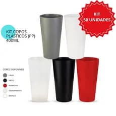 Kit 50 Copos Plástico 400ml Reutilizável Resistente Bebidas Quentes Frias Infantil Adulto