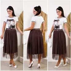 Saia Tule com Glitter Feminina Midi Luxo Moda Evangélica para Igreja e Congresso