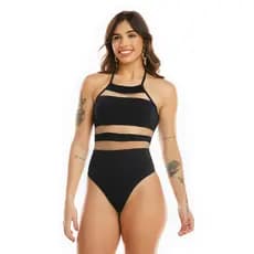 Maiô Body Com Tule Transparencia Bojo Removível Todo Forrado