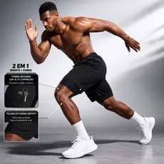 Short Dry Duplo 2 em 1 Bermuda Academia Masculino Corrida Treino Com Elastano Fitness