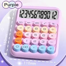 Calculadora eletrônica criativa de 12 dígitos colorida, equipada com um grande display LCD e botões redondos, com design