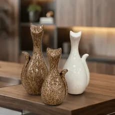 Kit Gatos de Cerâmica Escultura Decoração Enfeite Sala Mesa Rack Estátua Moderna