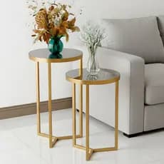 Mesa De Canto Lateral  Apoio Tampo Espelhado com MDF Conjunto Com 2 Peças Dourada eletrostática