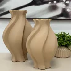 Kit 2 Peças Vaso Grande Decorativo Formato Espiral em Cerâmica Para Sala Conjunto de Enfeite e Decoração Rack