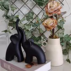 Escultura Elefantes Cerâmica Premium Decoração Enfeite Rack Sala Moderno preto