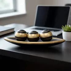 Kit Decoração Sala Centro de Mesa Cerâmica Moderna Prato e Bolas Fosco