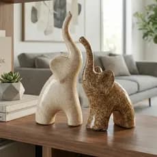 Escultura Elefantes Cerâmica Premium Decoração Enfeite Rack Sala Moderno