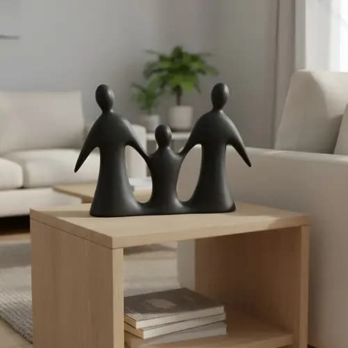 Escultura Decorativa Cerâmica Família Enfeite De Mesa Sala Rack Estátua Para Decoração