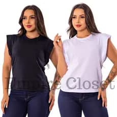 Kit 2 Blusa Feminina Muscle Tee Tshirt Regata Feminina Ampla com Pespontos e Cava Lateral