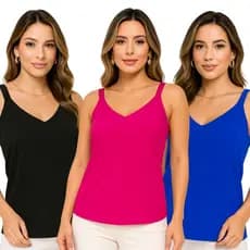 Kit 3 Blusa Feminina Regata Alça Larga Duna Elegante Social Casual Duna Alfaiataria