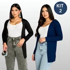 Kit 2 Casaco Cardigan Feminino Kimono Manga Longa Aberto Inverno
