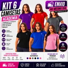 Kit 6 Camiseta Academia Feminina Dry Fit Treino Blusa Caminhada Treino Musculação