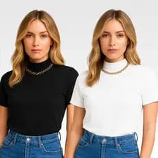 Blusa Camiseta Feminina Gola Alta Feminina Básica T-shirt Algodão
