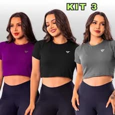 KIT 3 Cropped Fitness Feminino Camiseta Academia Feminina Academia Respirável Esportivo Corrida Esporte Caminhada