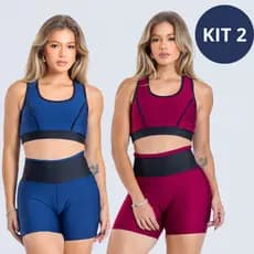 Kit 2 Conjunto Academia Feminino Short e Top Fitness Cintura Alta Suplex Premium