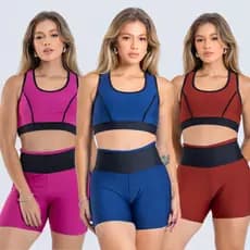 Conjunto Academia Feminino Short e Top Fitness Cintura Alta Suplex Premium