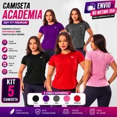 Kit 5 Camiseta Academia Feminina Dry Fit Treino Blusa Caminhada Treino Musculação
