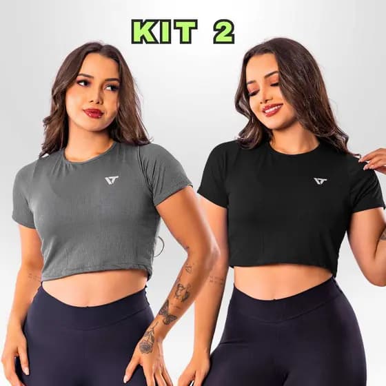 KIT 2 Cropped Fitness Feminino Camiseta Academia Feminina Academia Respirável Esportivo Corrida Esporte Caminhada