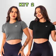KIT 2 Cropped Fitness Feminino Camiseta Academia Feminina Academia Respirável Esportivo Corrida Esporte Caminhada