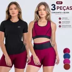 Kit 3 Peças Conjunto Fitness Feminino  + Blusa Camiseta Academia Feminina Dry fit