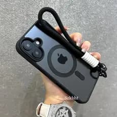 Novo Com Cordão Claro Caso Magnético Para iPhone 16e 11 12 13 14 15 Pro Max Armadura À Prova De Choque Alça De Pulso Cap