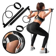 Barra Pilates Portátil Yoga Com Elásticos Extensor Exercício Academia Treino Musculação PRETA