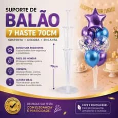Suporte Chão Base Cristal para Balão 7 Hastes 70cm Enfeite De Festas Aniversario Casamento Bexiga