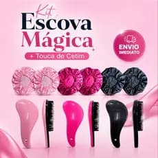 Kit 20 Peças = 10 Toucas de Cetim e 10 Escovas MÁGICA Sem Quebrar Os Fios Salão Beleza CABELO Pente
