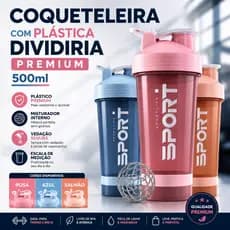 Garrafa Coqueteleira Shakeira de Treino Com 2 Compartimentos Divisoria 500ml Academia Shake