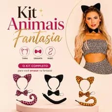 Kit Tiara Animal Gato Oncinha Com Gravata Rabinho Cosplay