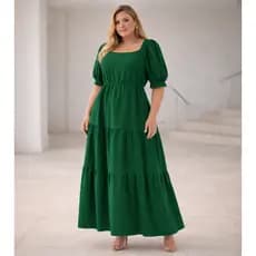 Vestido Elegante Evangélico Social Longo Fluido Plus Size Manga Bufante Feminino Tendência