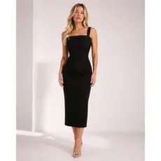 Vestido Midi AlfaiatariaTubinho Elegante Feminino Alça Larga Festa Casual Ajustado Moda Tendência Blogueira