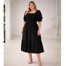 Vestido Midi Godê Plus Size Elegante Moda Modesta Casual Tendência Acinturado Manga Princesa Rodado Ajustável