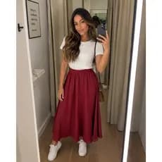 Saia Midi Feminina Rodada Godê Cintura Alta Fluida Moda Evangélica Casual Chiq Confortável Leve