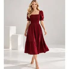 Vestido Midi Feminino Manga Bufante Elastec Ajustável Rodado Elegante Moda Evangélica Casual Festa