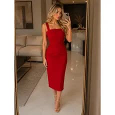 Vestido Midi Tubinho Elegante Tendência Alfaitaria Justo Feminino Casual Chiq