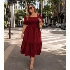 Vestido Elegante Midi Modesto Versátil Feminino Moda Evangélica Manga Bufante Tendência Confortável