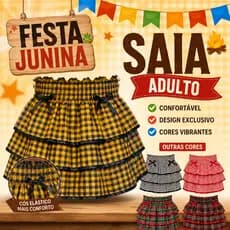 Saia Adulto 3 Babados Festa Junina Caipira São João Arraiá Feminina