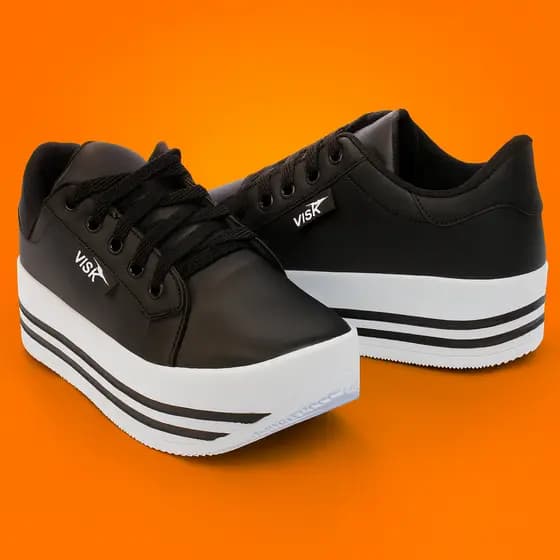 Tênis Plataforma Feminino Casual Conforto Visk Estiloso Moda Leve  Sola Alta Branco Preto Nude Rosa