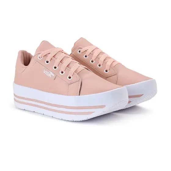 Tênis Plataforma Feminino Casual Sola Alta Nude Tendência Branco Rosa Passeio Trabalho Presente