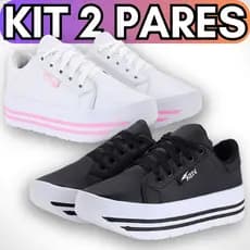 Kit 2 tênis sola alta feminino plataforma moderno casual look básico