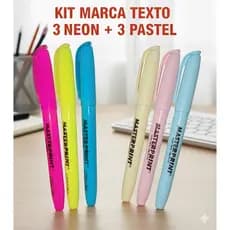 Kit 6 Marca Textos (3 Neon +  3 Pastel ) Canetas Marca texto Masterprint