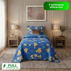 Kit Colcha Cobre Leito Solteiro 02 Peças Dupla Face Floral Matelada Boutis Microfibra Macia Cama Box