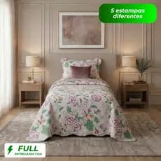 Kit Colcha Cobre Leito Solteiro 02 Peças Dupla Face Estampada Floral Matelado Percal Toque Macio Box