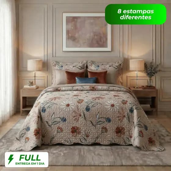 Kit 3 Peças Colcha Cobre Leito Queen Box Casal 2,60m x 2,40m Dupla Face Matelado Toque Macio Boutis