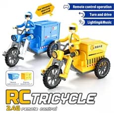Divertido RC Triciclo Entrega Expressa Veículo Carro 2.4G Controle Remoto Três Rodas Modelo De Bicicleta Emulação Elétri