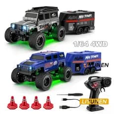 1 : 64 Mini Carro De Escalada RC Com Reboque Escala Completa 2.4G Controle Remoto Veículo Off-road Crianças Brinquedo Mo